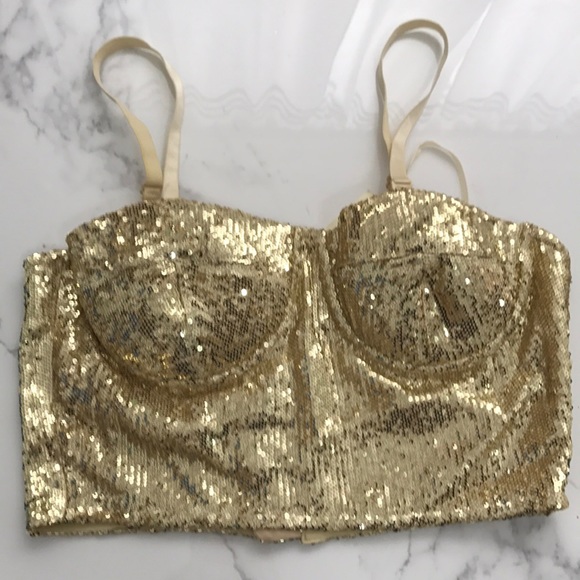 gold sequin corset top